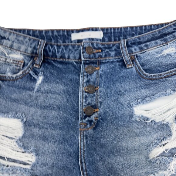 HIDDEN Women Distressed Blue Denim High-Waisted Shorts XL Frayed Hem Button Fly - Picture 8 of 13